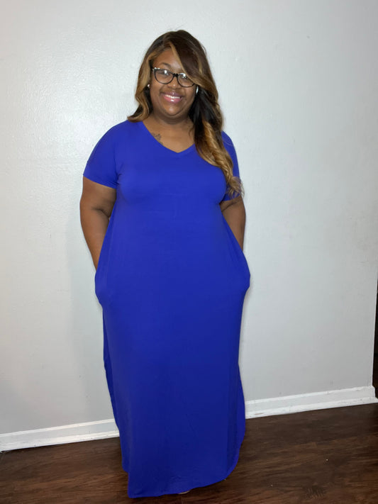 V-Neck Maxi-Blue