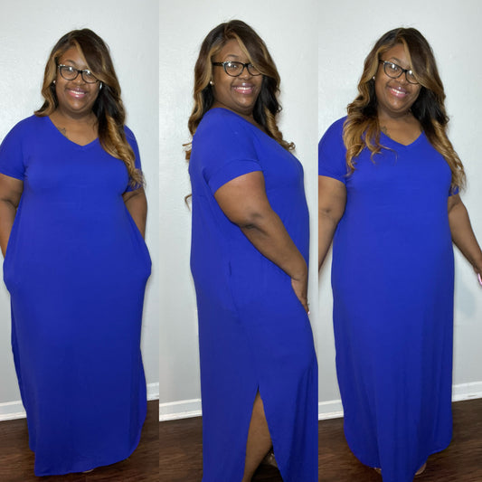 V-Neck Maxi-Blue